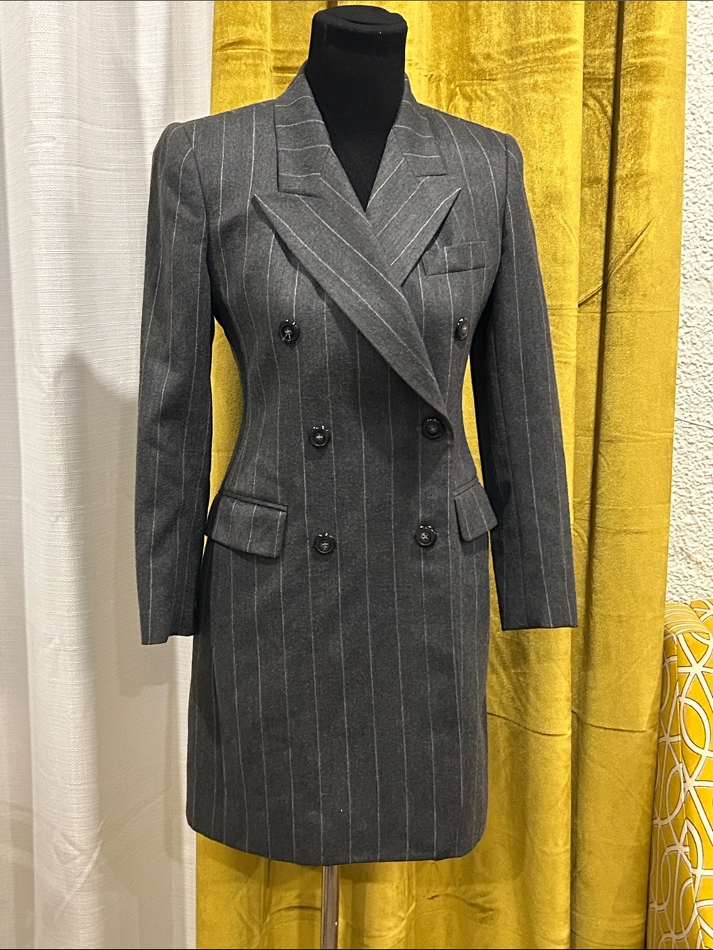 Jones New York Vintage Charcoal Gray Pinstripe Double-Breasted Blazer Dress